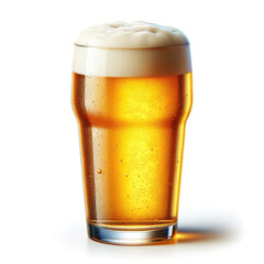 a beer, isolated on a white background. The beer should be in a clear, classic pint glass