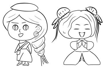 Character drawing of two cheerful girls.