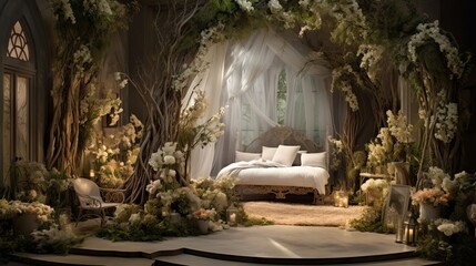 Enchanted Forest Wedding Room Wallpaper, Generative AI