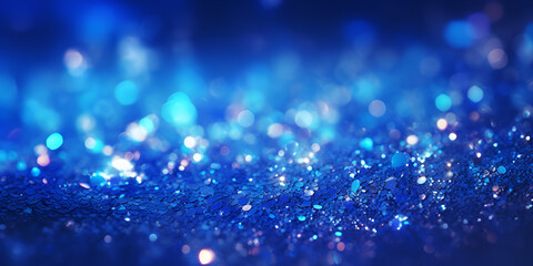 Glitter blue background with light blue shining bokeh.
