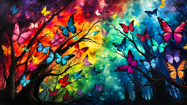 Artistic Nature: A Colorful Abstract Painting with Beautiful Butterfly Accents