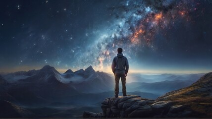 A painting of lake with a mountain landscape scene background, Generative Ai