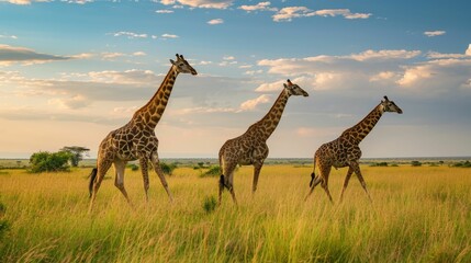 Obraz premium Majestic Giraffes Grazing on the Savanna- Capturing Wildlife in Serene Moments