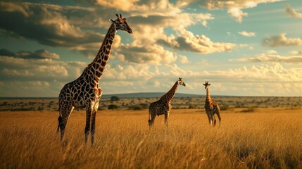 Majestic Giraffes Grazing on the Savanna- Capturing Wildlife in Serene Moments