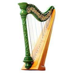A traditional Irish St. Patrick's Day-themed harp islated on transparent background - obrazy, fototapety, plakaty