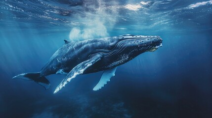 Gentle Whales Gliding Through the Ocean- A Majestic Wildlife Spectacle