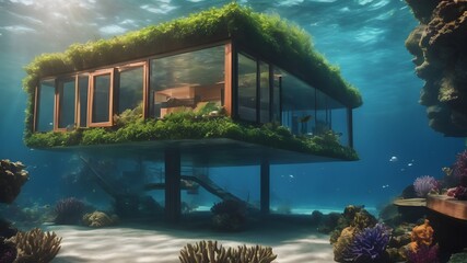 Obraz premium Home in Underwater Background Very cool