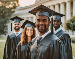 Fototapeta premium Smiling College Graduates Celebrating Achievements in Graduation Ceremony