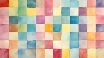 水彩　チェック模様　背景イラスト