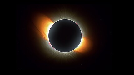 Total solar eclipse with a bright solar corona on a dark background.