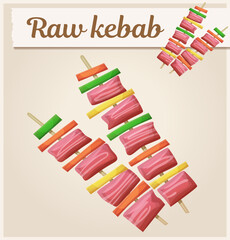 Raw kebab vector icon isolated, meat and vegetable pieces on skewers illustration. Barbecue semi-prepared meal for cooking on grill