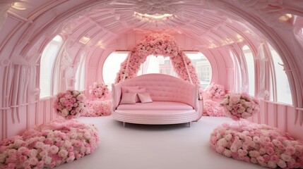 Pink Boat and Lace Wedding Room Wallpaper and Design, Generative AI