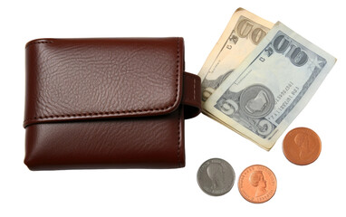 Currency and Cards Holder Wallet on Transparent Background