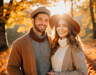 Fototapeta premium Happy Couple Enjoying Autumn Park Together