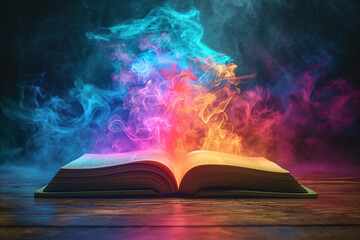 the book emits psychedelic smoke with a 3d illustration