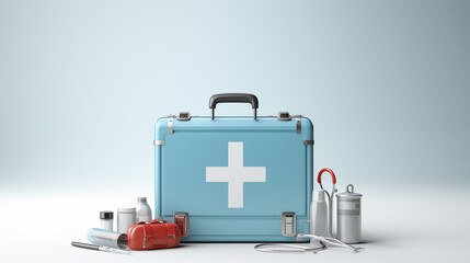 medical kit bag standing over white background, medical equipment