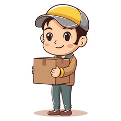 Courier is holding a box of simple cartoon-style