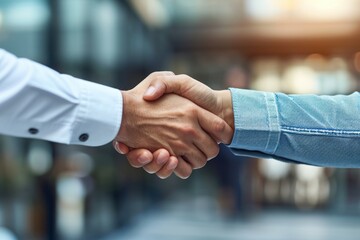 close up two business partners shaking hands