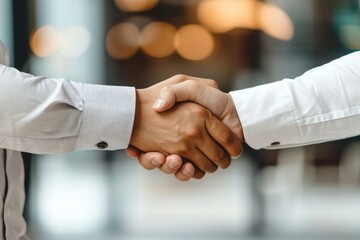 close up two business partners shaking hands