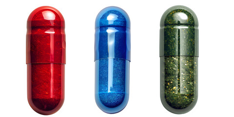 set of blue ,red ,green, capsule pill isolated on transparent background ,generative ai - obrazy, fototapety, plakaty