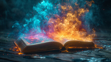 the book emits colored smoke with a 3d illustration - obrazy, fototapety, plakaty