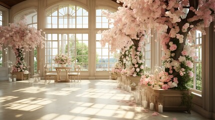 Blooming Elegance Wallpaper and Design for Spring Wedding Interiors, Generative AI