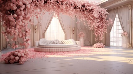Blossom Bliss Wallpaper and Design for Romantic Wedding Ambiance, Generative AI