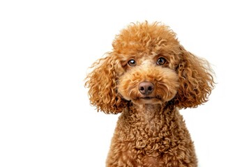 A brown poodle on a white background