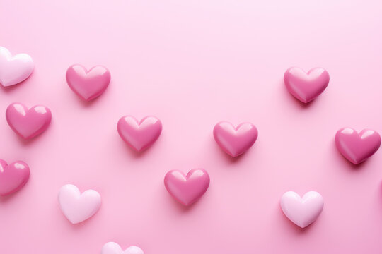 Pink and White Hearts Scattered on Pink Valentine's Day Background, Generative AI