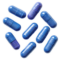 blue capsule pill isolated on transparent background ,generative ai