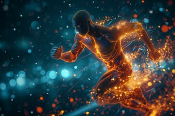 silhouette of running burning athlete - obrazy, fototapety, plakaty
