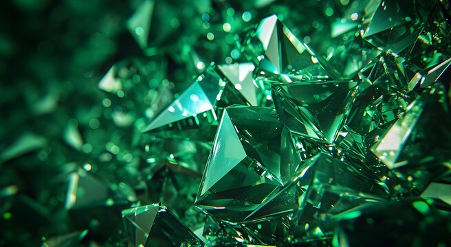 abstract emerald gem texture wallpaper background. shiny green lights.