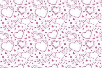 Vector love heart pattern, vector hand drawn Valentine's Day pattern, Valentine's Day background.