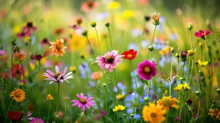 Zelfklevend Fotobehang Whimsical Wildflowers- Natural Beauty of Untamed Blooms in a Field of Wildflowers © Sri