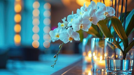 Elegant Orchid Display- Graceful Orchids in Elegant Vases with Subtle Lighting