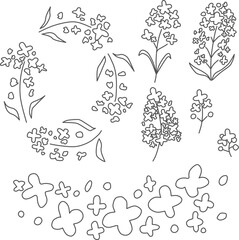 シンプルにデフォルメした春らしい菜の花の線画セット