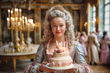 Marie Antoinette in Versailles: Let them eat cake (generative AI) - obrazy, fototapety, plakaty