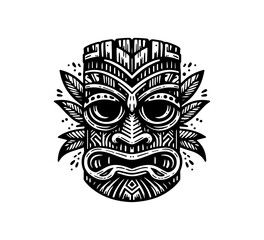 Hawaiian Restaurant and bar Logo Design , black and white, tiki , fire