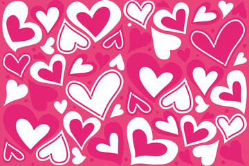 Vector love heart pattern, vector hand drawn Valentine's Day pattern, Valentine's Day background.