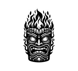 Hawaiian Restaurant and bar Logo Design , black and white, tiki , fire