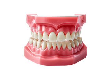 Obraz premium Full Dentures with teeth, gum and bone for preserves isolated on transparent png background, fake teeth in dentistry, medicine and prosthesis.