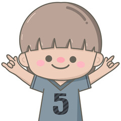 cute little pastel boy showing finger signs I love you