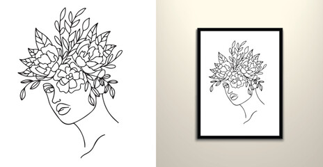 Beauty of women face with floral decoration vector drawing 
