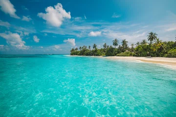Keuken spatwand met foto Best tranquility tropical landscape. White sand sunshine sea sky palm trees. Luxury travel vacation destination. Exotic beach landscape. Amazing nature, relax wellbeing, freedom summer shore seaside  © icemanphotos