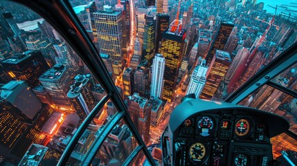 Fototapeta na wymiar Helicopter Ride- Bird's Eye View of a Vibrant Cityscape and Landmarks