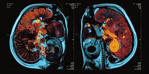 PET-CT fusion images combining PET and CT data for diagnostics - obrazy, fototapety, plakaty