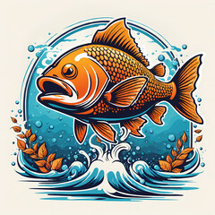 Modern fishing t-shirt design for man and woman. Fisher fish jump illustration vintage retro style. Ready to use and print