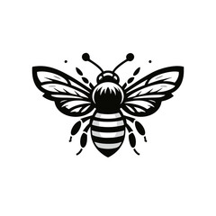 Professional black and white bee logo, suitable for a variety of industries. Minimalistic aesthetic, isolated on a white background. Silhouette icon of a wasp. simple logo of a honeybee.