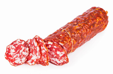 piece of smoked pork sausage with lard on a white background it is isolated