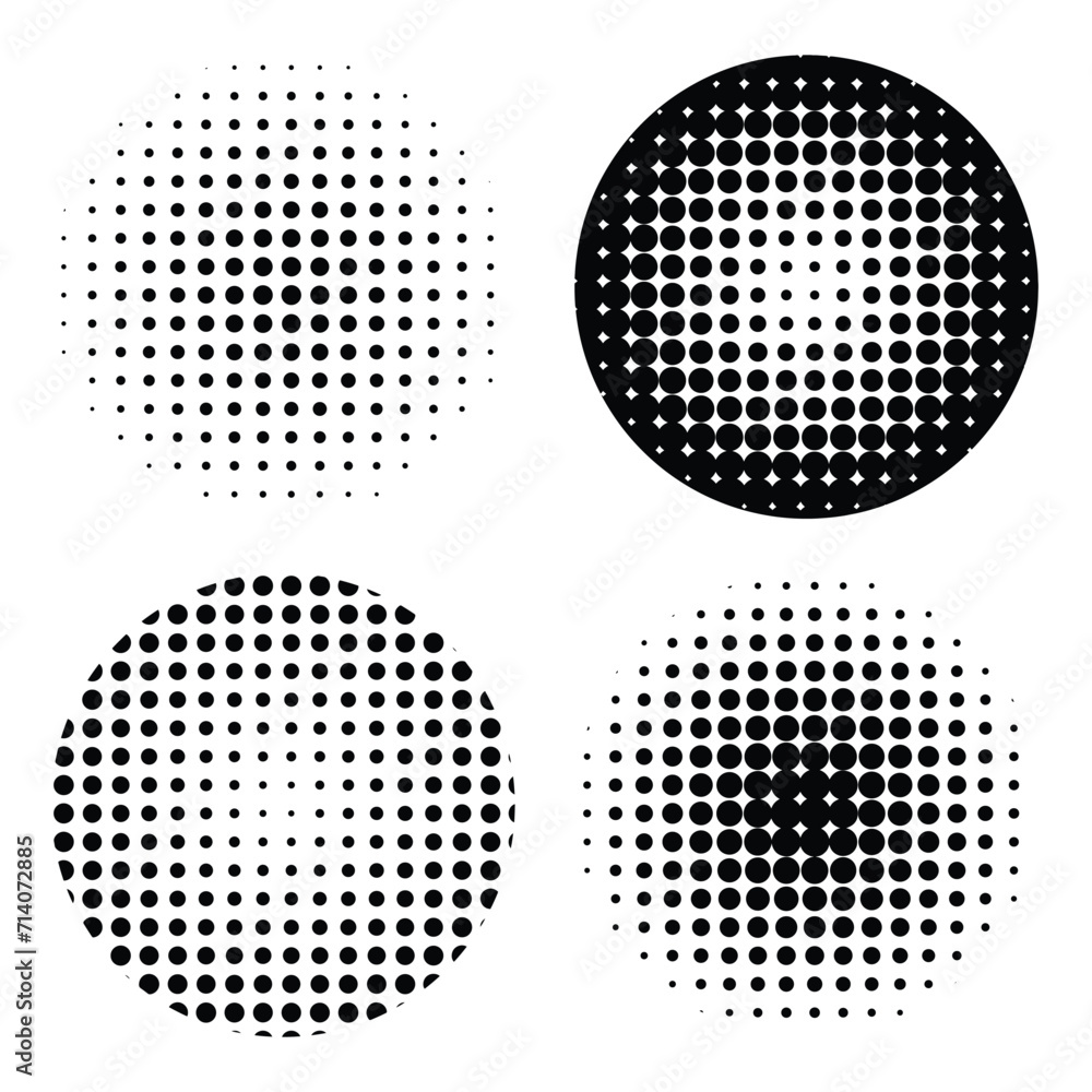 Poster set of abstract halftone design elements. set of black halftone dots. circle halftone. abstract dott